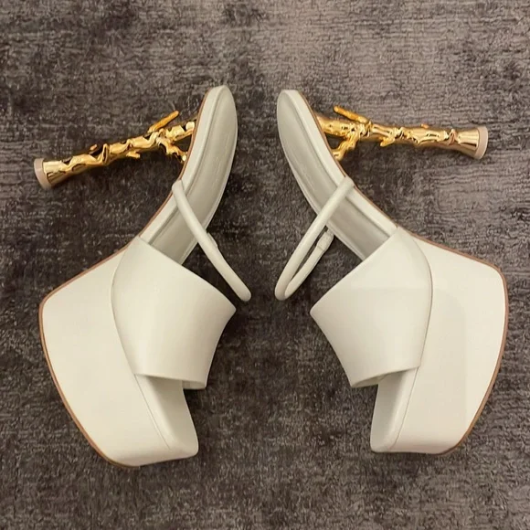 Cult Gaia White Heels Gold Bamboo - Picture 4 of 10